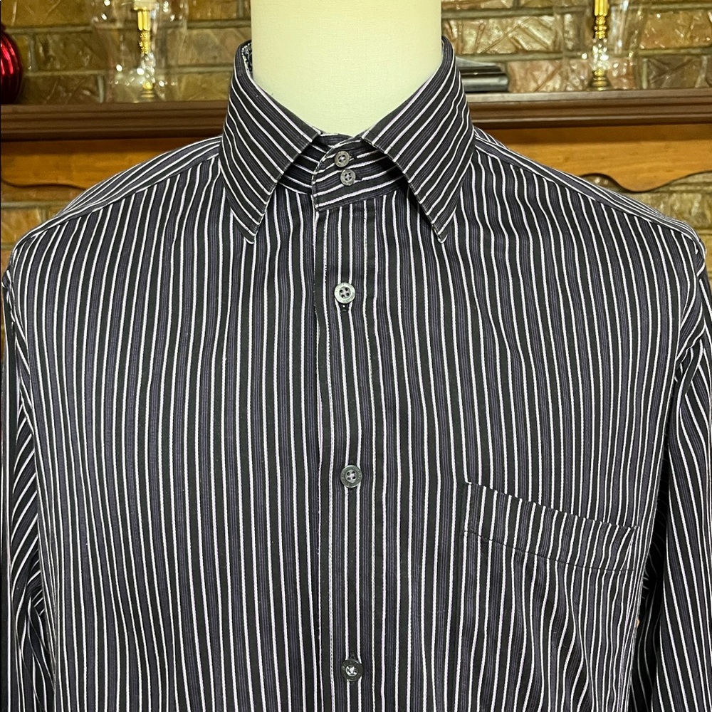 -Bugatchi Uomo Black w/Purple & Grey Button-Down w/Flip Cuffs & Collar L/S Sz XL - Picture 8 of 14